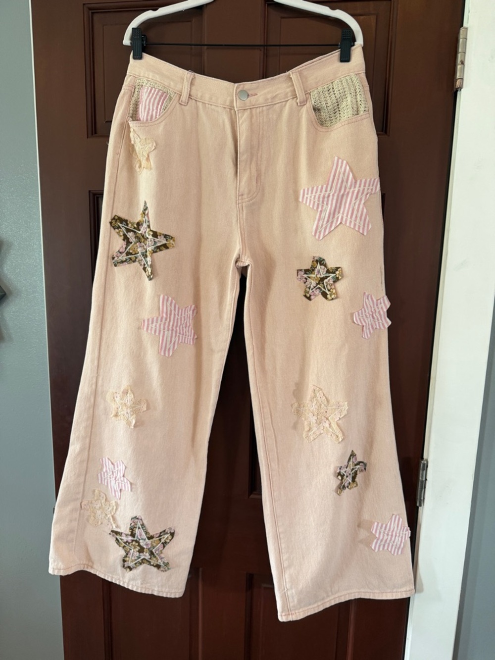 POL! Pastel Pink Star Patch Wide Leg Jeans